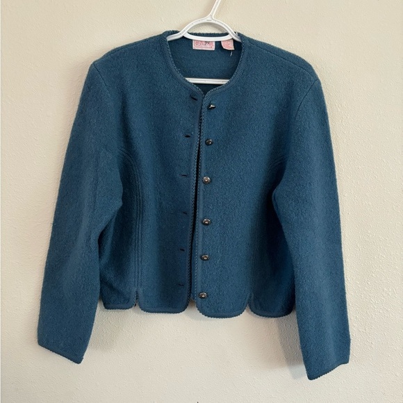 Vintage Ashley Blue Boiled Wool Cardigan Jacket - Picture 2 of 8
